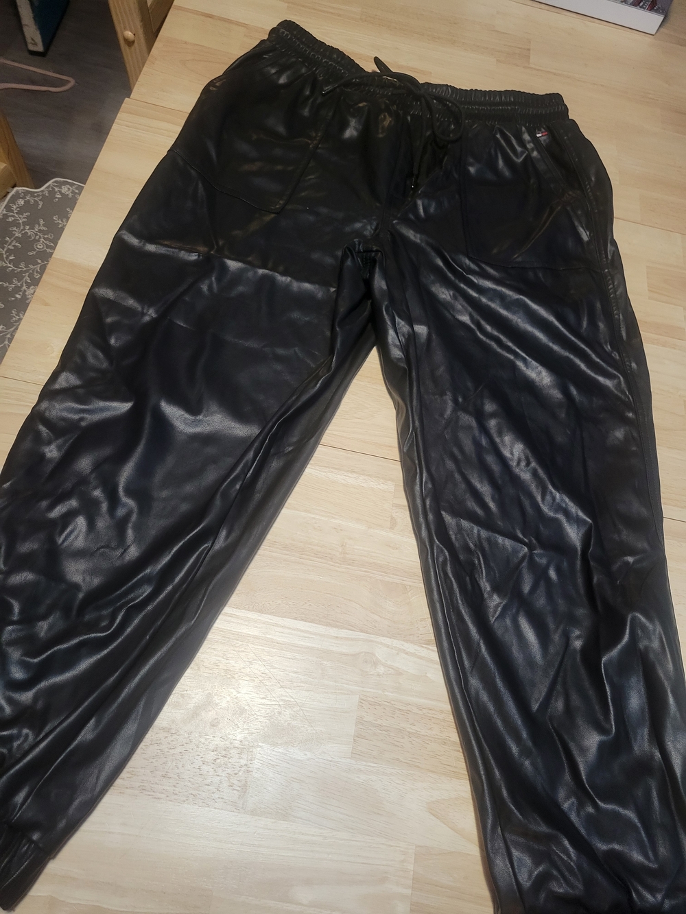 Tommy Hilfiger Black Faux Leather Jogger Pants
